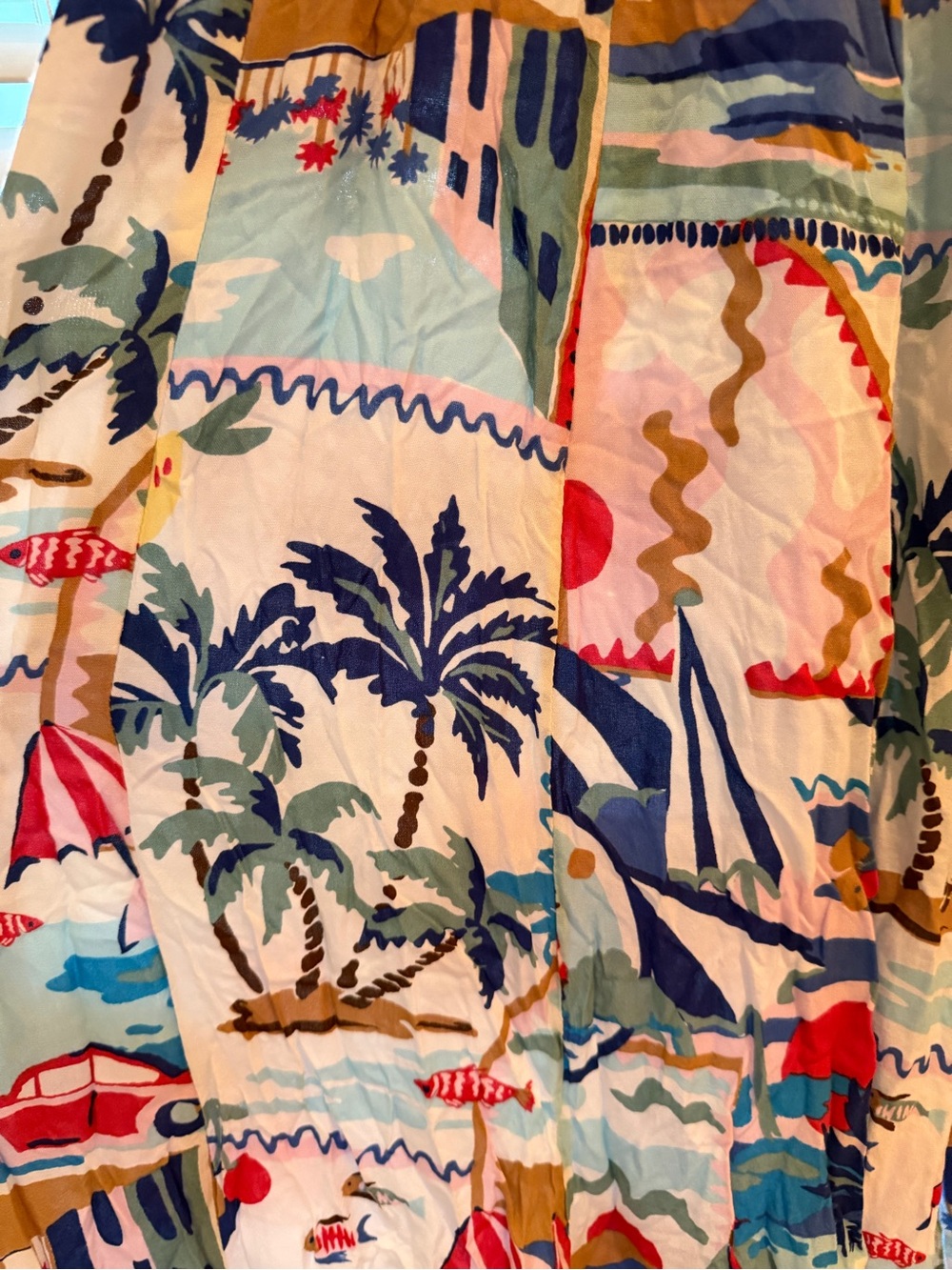 True Destinations Coastal Wide Leg Palazzo Pants Medium Postcard Print Smocked - Picture 9 of 12